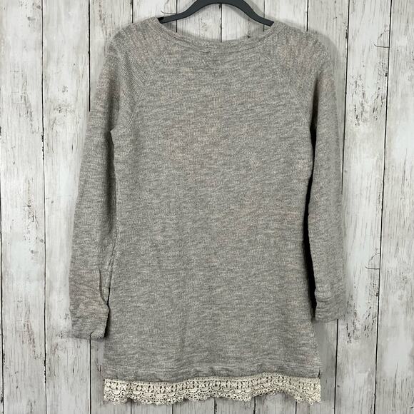 Cynthia Rowley Gray Long Sleeve Eyelet Lace Accent Cotton Sweater Large - Picture 2 of 9